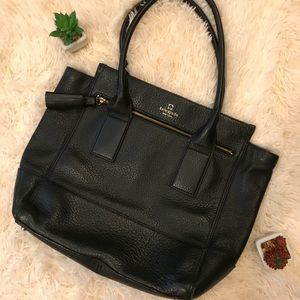 Black Kate Spade Pebble Leather Tote with Tassel